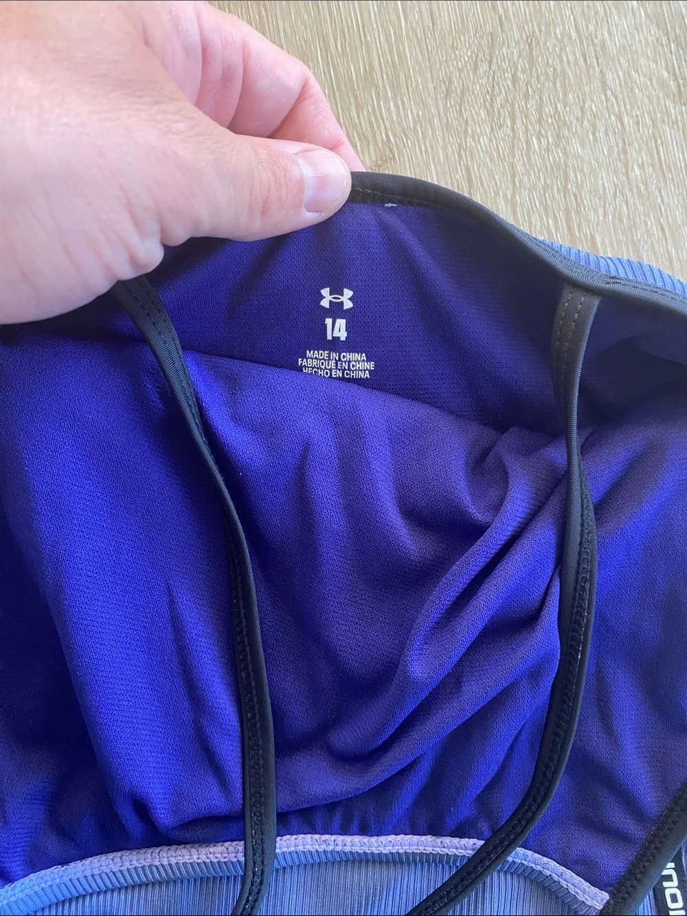 Under Armour Girls' Purple Ribbed One-Piece Swimsuit Black Trim Size 14 ✨